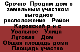 Срочно! Продам дом с земельным участком, выгодное расположение › Район ­ Кировский р-н с. Увальное › Улица ­ Луговая › Дом ­ 1 › Общая площадь дома ­ 30 › Площадь участка ­ 4 000 › Цена ­ 200 000 - Приморский край, Кировский р-н, Увальное с. Недвижимость » Дома, коттеджи, дачи продажа   